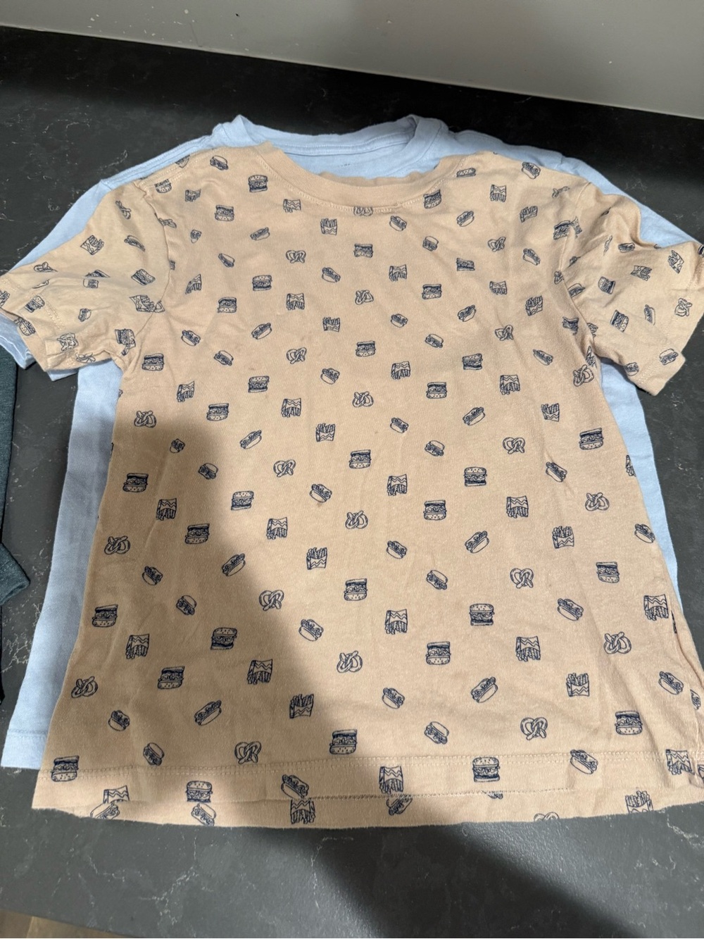 Old Navy Tan Tee with Navy Snack Print